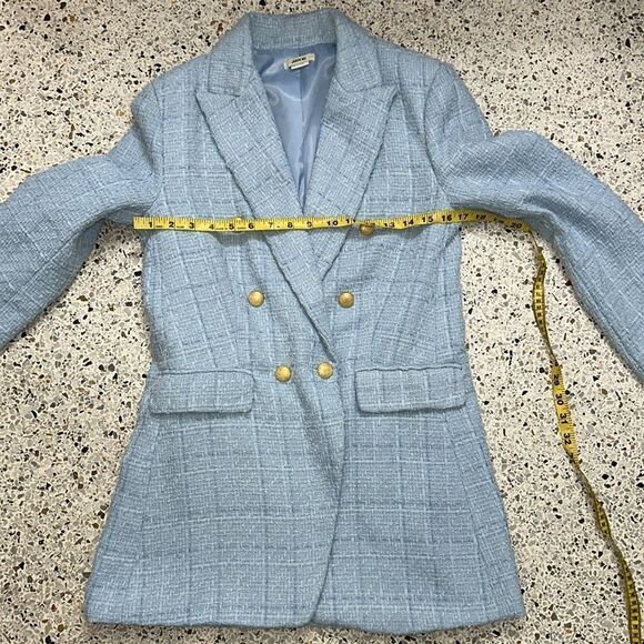 Jason Wu baby blue tweed double breasted blazer gold buttons s small - Picture 2 of 5